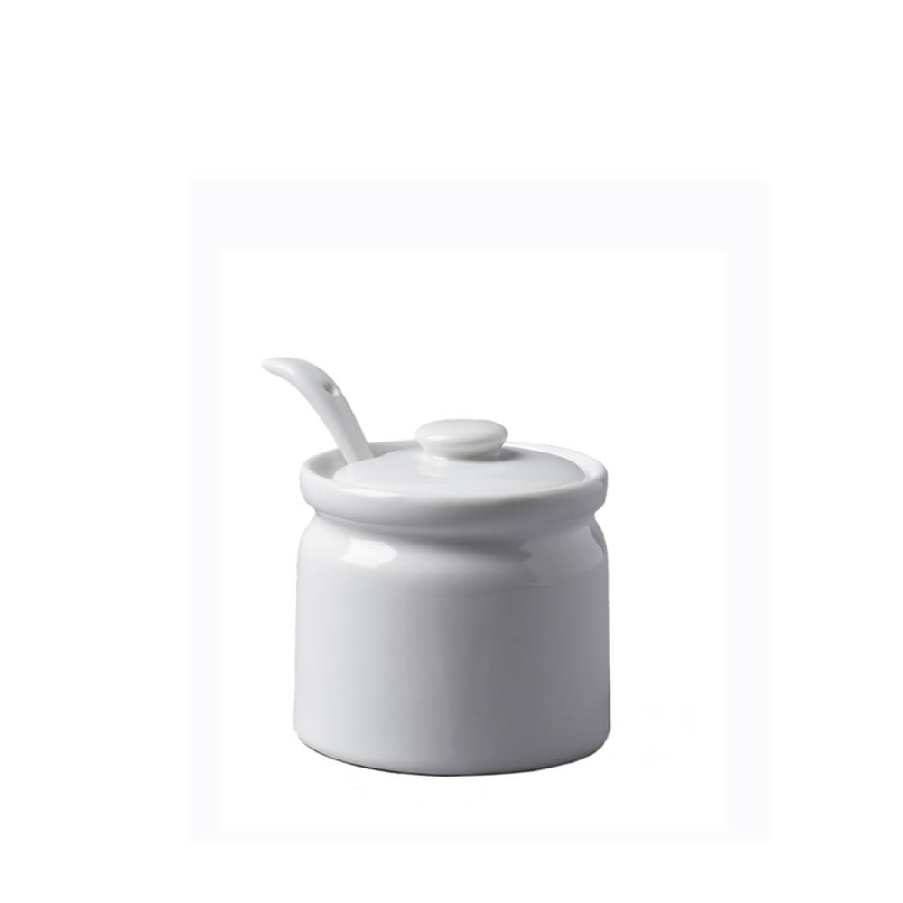 Cks White Porcelain Pot With Lid and Spoon